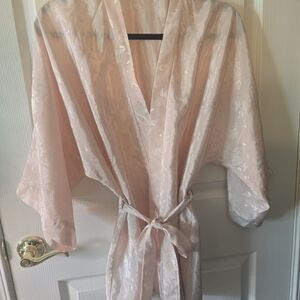 Vintage Romantic Short Pink Lace Satin Robe